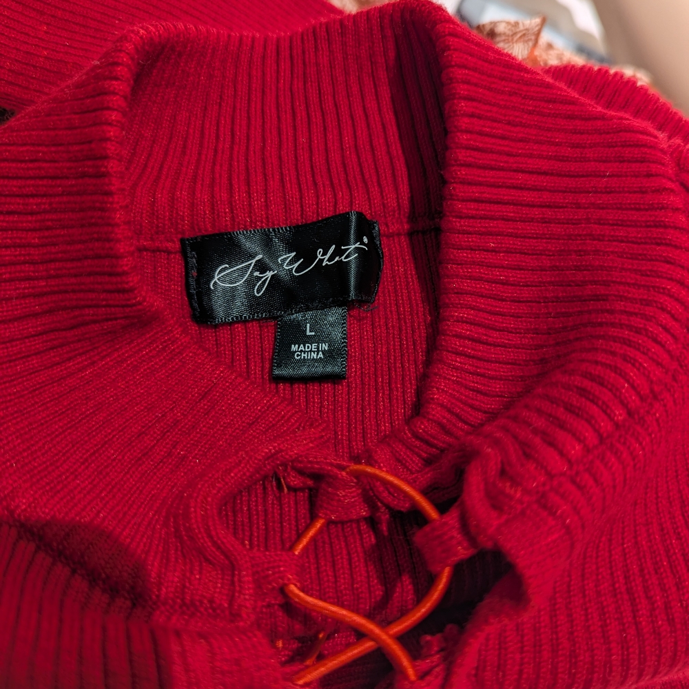 Red Ribbed Long Sleeve Top - Picture 5 of 9